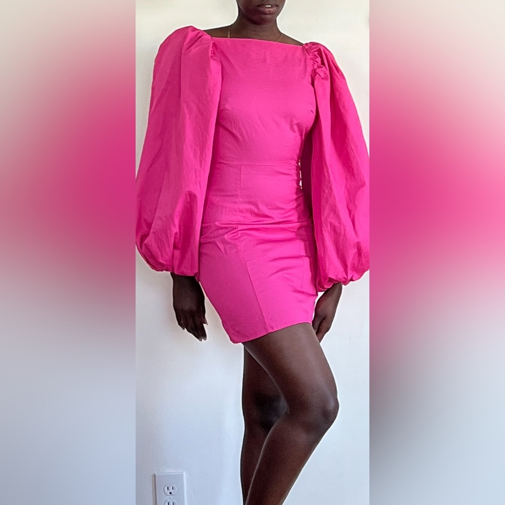 Nastygal Fun poplin sleeve hot pink mini dress. NEVER WORN WITH TAGS